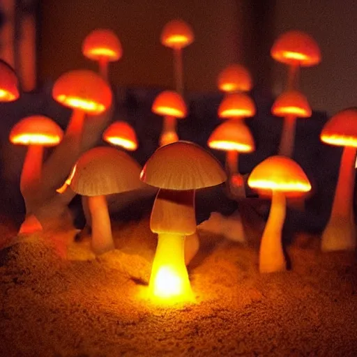 Image similar to acolytes worshipping glowing mushroom, orthodox image