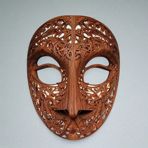 Prompt: beautiful intricate fractal wooden mask