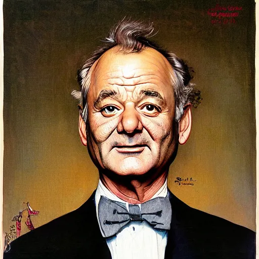 Image similar to Bill Murray portrait painted by Norman Rockwell