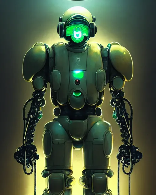 Prompt: luigi in a mech scifi suit with neurolink wires and small lights by, fantasy character portrait, ultra realistic, futuristic background by laurie greasley, concept art, intricate details, highly detailed by greg rutkowski, gaston bussiere, craig mullins, simon bisley