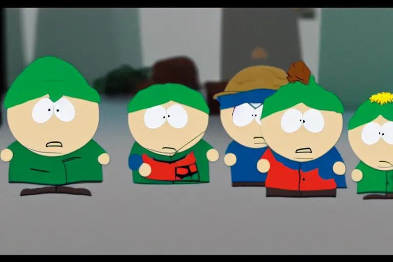 Prompt: a famous scene from Southpark portrayed in clay, 3d render, unreal engine