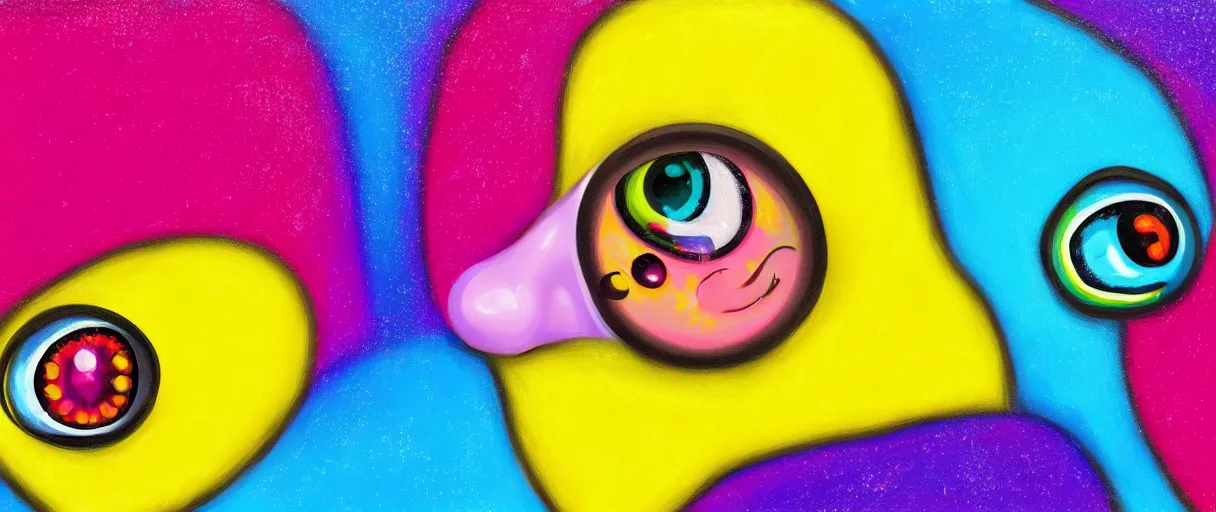 Prompt: hyperrealistic popart very cute multicolored ice cream with eyes melting! on keyboard jason limon digital painting dramatic yellow lighting high angle hd 8k sharp shallow depth of field