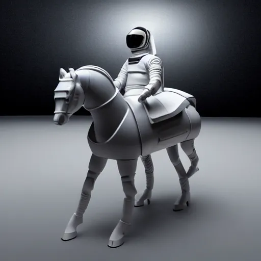 Image similar to hyperrealism aesthetic photography computer simulation visualisation in araki nobuyoshi style of parallel universe movie scene with detailed stylish neofuturistic horse riding on a astronaut and wearing neorofuturistic sci - fi laboratory uniform designed by josan gonzalez. hyperrealism photo on pentax 6 7, by giorgio de chirico volumetric natural light rendered in blender