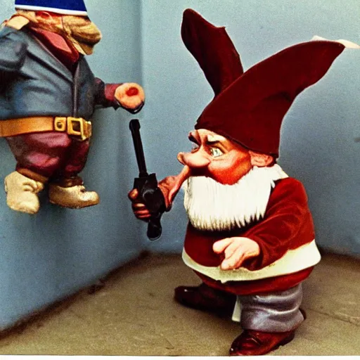 Prompt: Criminal Russia case of extortionist gnomes, Arkhangelsk, 1992