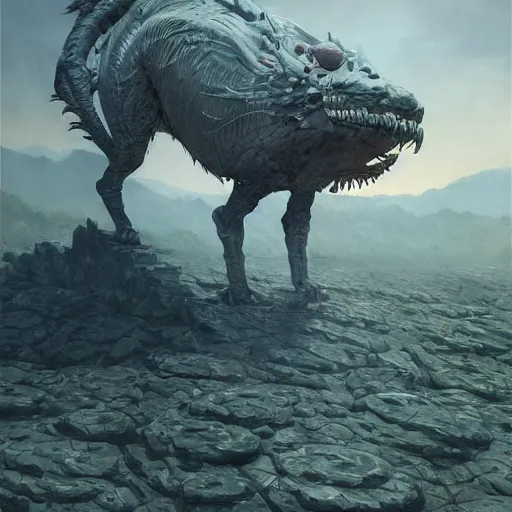 Prompt: luxury advertisement, a highly detailed epic cinematic concept art CG render digital painting artwork of hukmanoid creatures made from concrete. By Greg Rutkowski, Ilya Kuvshinov, WLOP, Stanley Artgerm Lau, Ruan Jia and Fenghua Zhong, trending on ArtStation, made in Maya, Blender and Photoshop, octane render, excellent composition, cinematic atmosphere, dynamic dramatic cinematic lighting, aesthetic, very inspirational, arthouse