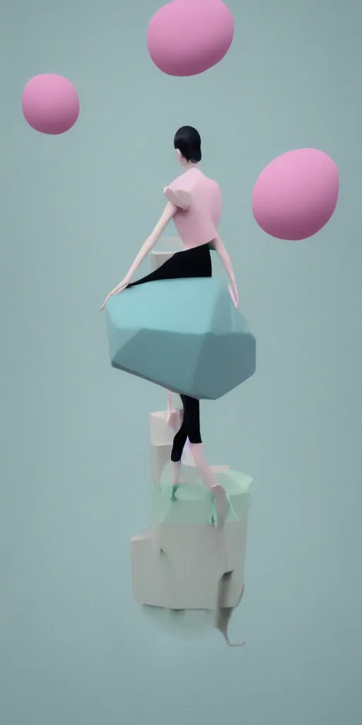 Image similar to 3d matte render, Hsiao-Ron Cheng, pastel colors, hyper-realism, pastel, polkadots, minimal, simplistic, amazing composition, woman, vaporwave, wow, Gertrude Abercrombie, Beeple, minimalistic graffiti masterpiece, minimalism, 3d abstract render overlayed, black background, psychedelic therapy, trending on ArtStation, ink splatters, pen lines, incredible detail, creative, positive energy, happy, unique, negative space, pure imagination painted by artgerm