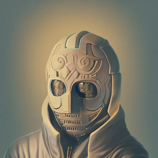 Prompt: mf doom by james jean, tom bagshaw, rococo, fan, art, concept character, vfx portrait 8 k render on mudbox