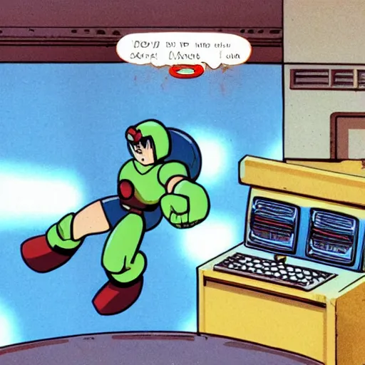 Image similar to roll ( from mega man ) is repairing computers in dr. light's laboratory.