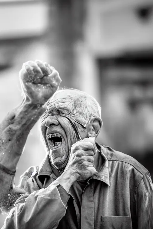 Image similar to an old man spitting out his dentures violently in slow motion, 1 0 0 0 fps, canon 5 d, zeiss prime 3 5 mm