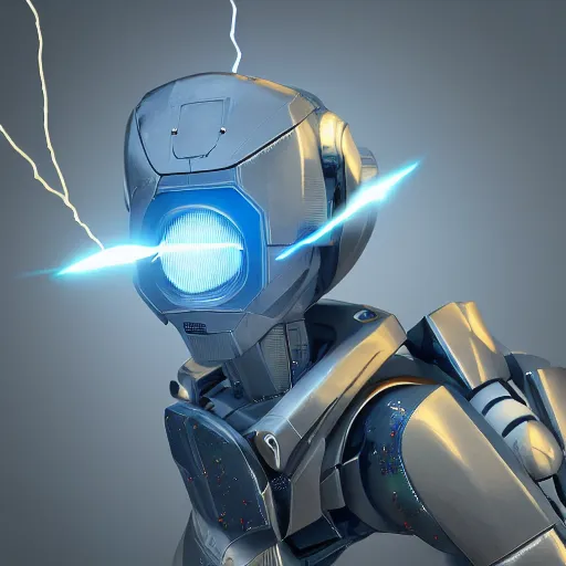 Image similar to robot, lightning around, sparkles, 3d render, octane render, trending on artstation, high details