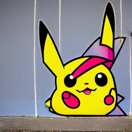 Prompt: graffiti pikachu on the wall, 15mm photo