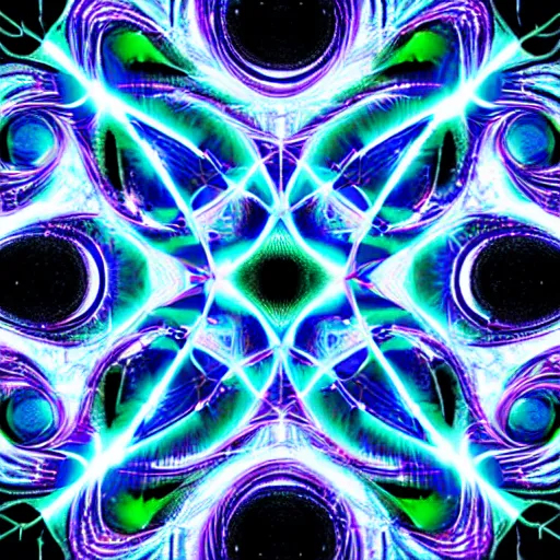 Prompt: fractals and sacred geometry designed in infinite repeating patterns, cinematic lighting, electric energy