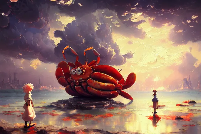 Image similar to baroque oil painting of anime key visual concept art of the krusty crab bombing of 1 9 7 6, trending on artstation, palette knife and brush strokes, oil on canvas, style of makoto shinkai greg rutkowski studio ghibli genshin impact