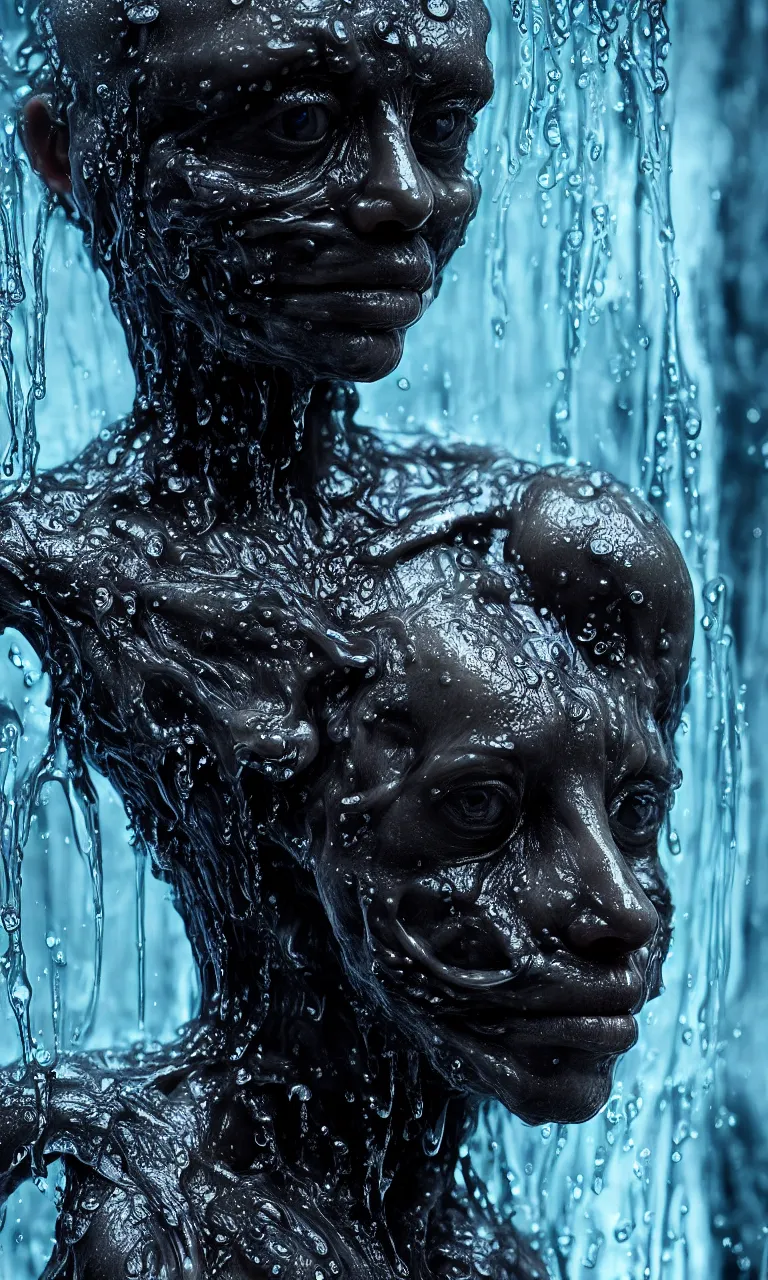 Prompt: portrait of wet translucent humanoid made of slime with black internal organs in unfriendly pose, volumetric lighting, subsurface scattering, dramatic lighting, high detail, from new scifi by digital domain and weta digital, strong ambient occlusion, superdetail, horror color grading