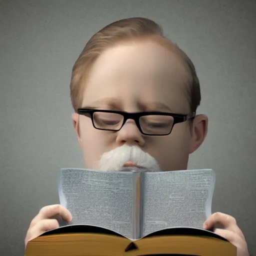 Prompt: black sheep with glasses reading a book,