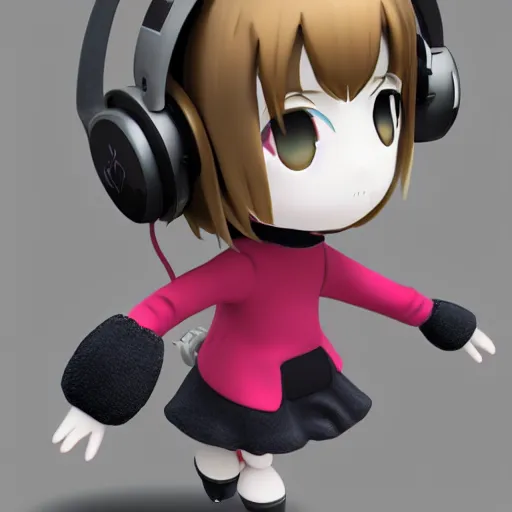 Image similar to cute fumo plush of a girl with studio headphones dabbing, anime girl, vray