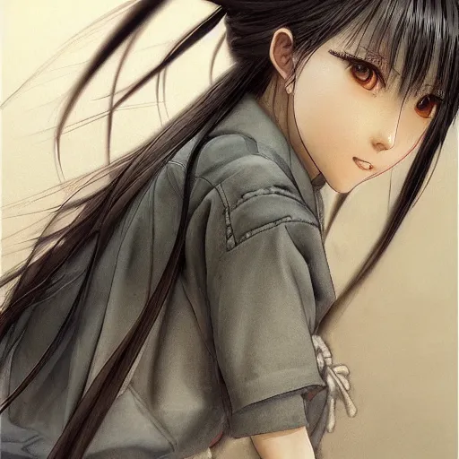 Image similar to dynamic composition, motion, ultra-detailed, incredibly detailed, a lot of details, amazing fine details and brush strokes, colorful and grayish palette, smooth, HD semirealistic anime CG concept art digital painting, watercolor oil painting of a Japanese schoolgirl, by a Chinese artist at ArtStation, by Huang Guangjian, Fenghua Zhong, Ruan Jia, Xin Jin and Wei Chang. Realistic artwork of a Chinese videogame, gradients, gentle an harmonic grayish colors.