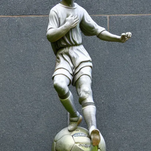 Prompt: detailed marble statue of a soccer goal keeper with angel wings, miguel angelo