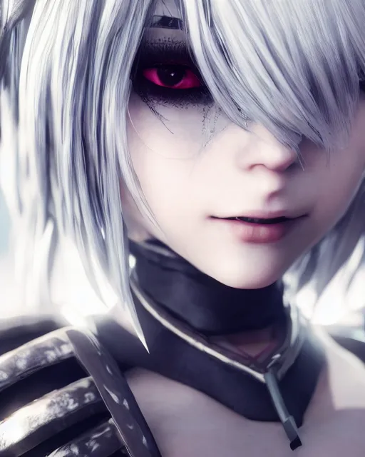 Image similar to Beautiful portrait of 2b, nier automata, cinematic 8k, high detailed