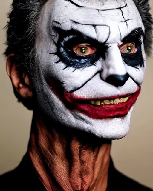 Image similar to Mauricio Macri in Elaborate Cat Man Makeup and prosthetics designed by Rick Baker, Hyperreal, Head Shots Photographed in the Style of Annie Leibovitz, Studio Lighting, Mauricio Macri as the Joker