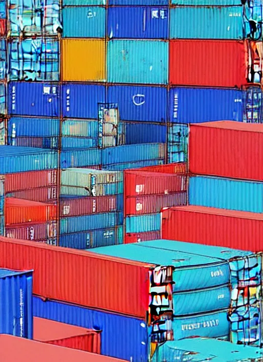 Image similar to a happy whale in front of a huge stack of containers at the port, intricate details, digital art by artgerm