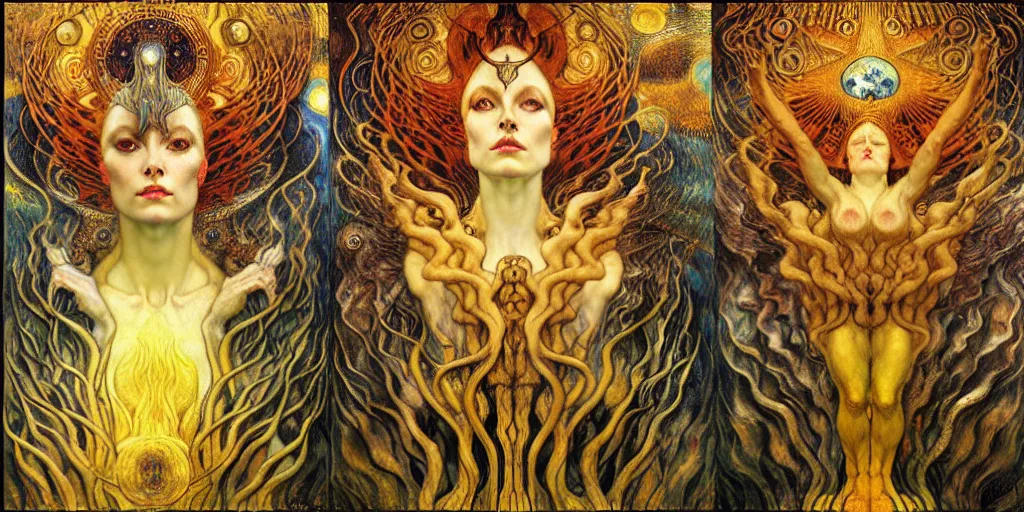 Image similar to Divine Chaos Engine by Karol Bak, Jean Delville, William Blake, Gustav Klimt, and Vincent Van Gogh, symbolist, visionary