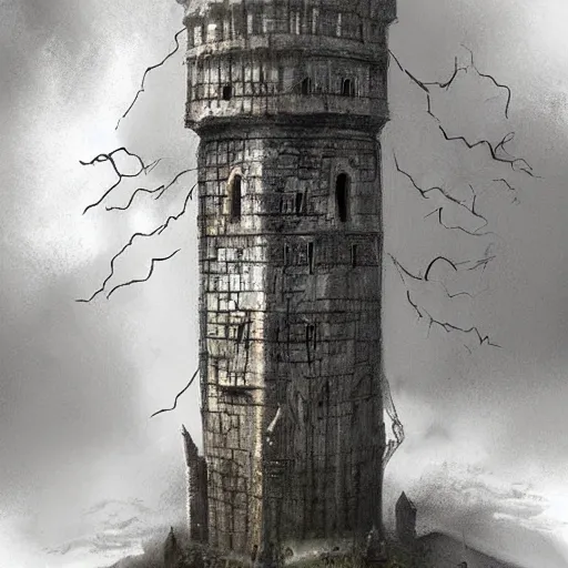 Image similar to giant medieval tower concept art, very very very very tall, dramatic lightning, trending on deviantart, movie still, award wining photograph