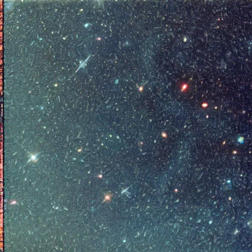 Prompt: analog photograph of deep space nine, space station, galaxies and stars visible, color bleed, film grain