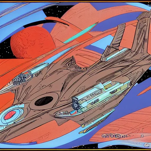 Image similar to the crew of the enterprise - d on the style of jean giraud moebius