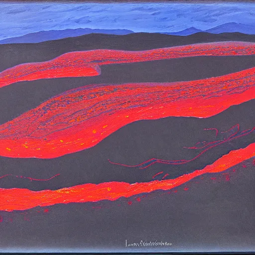 Prompt: a lava field at night, expressionism