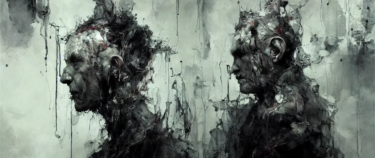 Image similar to portrait of the unseen elder vampire by emil melmoth zdzislaw beksinki craig mullins yoji shinkawa realistic render ominous detailed photo atmospheric by jeremy mann francis bacon and agnes cecile ink drips paint smears digital glitches glitchart