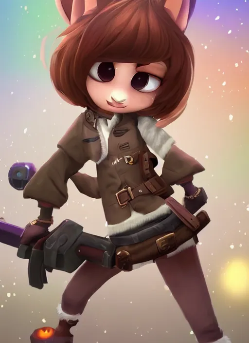 Image similar to female furry mini cute style, character adoptable, highly detailed, rendered, ray - tracing, cgi animated, 3 d demo reel avatar, style of maple story and zootopia, maple story gun girl, fox from league of legends chibi, soft shade, soft lighting