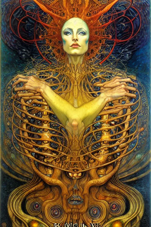 Image similar to Divine Chaos Engine by Karol Bak, Jean Delville, William Blake, Gustav Klimt, and Vincent Van Gogh, symbolist, visionary