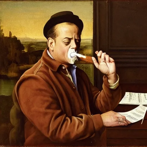 Image similar to billy joel smoking a cigarrete as a renaissance painting