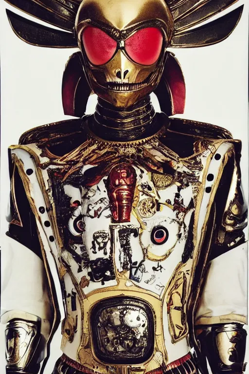 Prompt: polaroid still symmetry frame from Alien Covenant movie by Takashi Murakami, Count Orlok wearing Polish Winged Hussars armor made with porcelain dressed by Salvatore Ferragamo and by Chanel, haute couture painted by Peter Paul Rubens and by John Baeder by Jean-Michel Basquiat, editorial fashion photography, from vogue magazine
