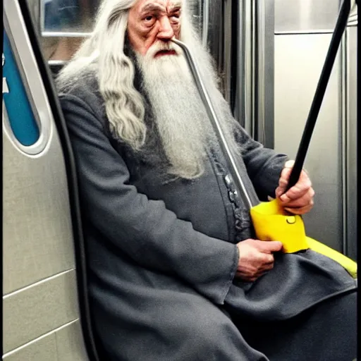 Image similar to gandalf riding the subway