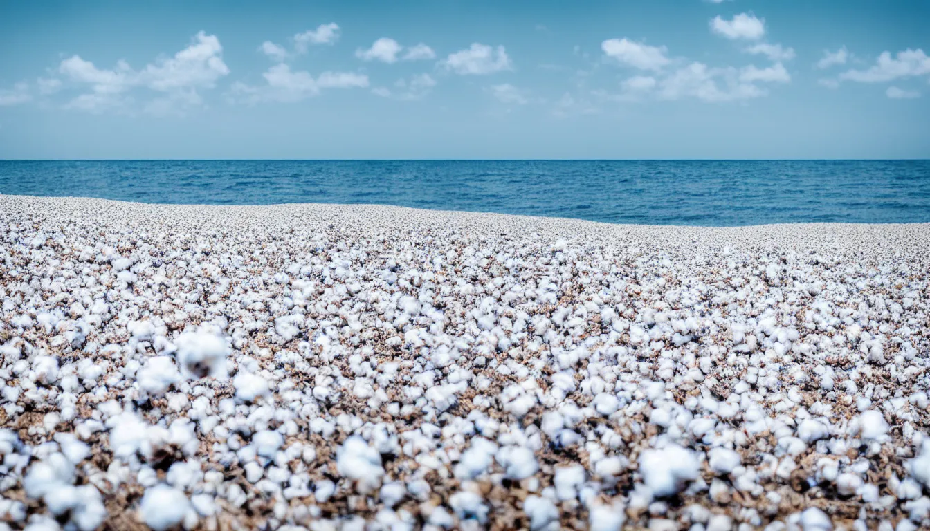 Image similar to cotton in the beach distance over the ocean, beautiful, appealing, realistic, award wining, photography, very detailed, national geographic, 4 k