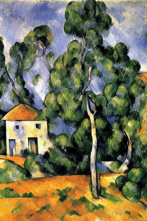 Image similar to a house in the middle of nowhere by paul cezanne