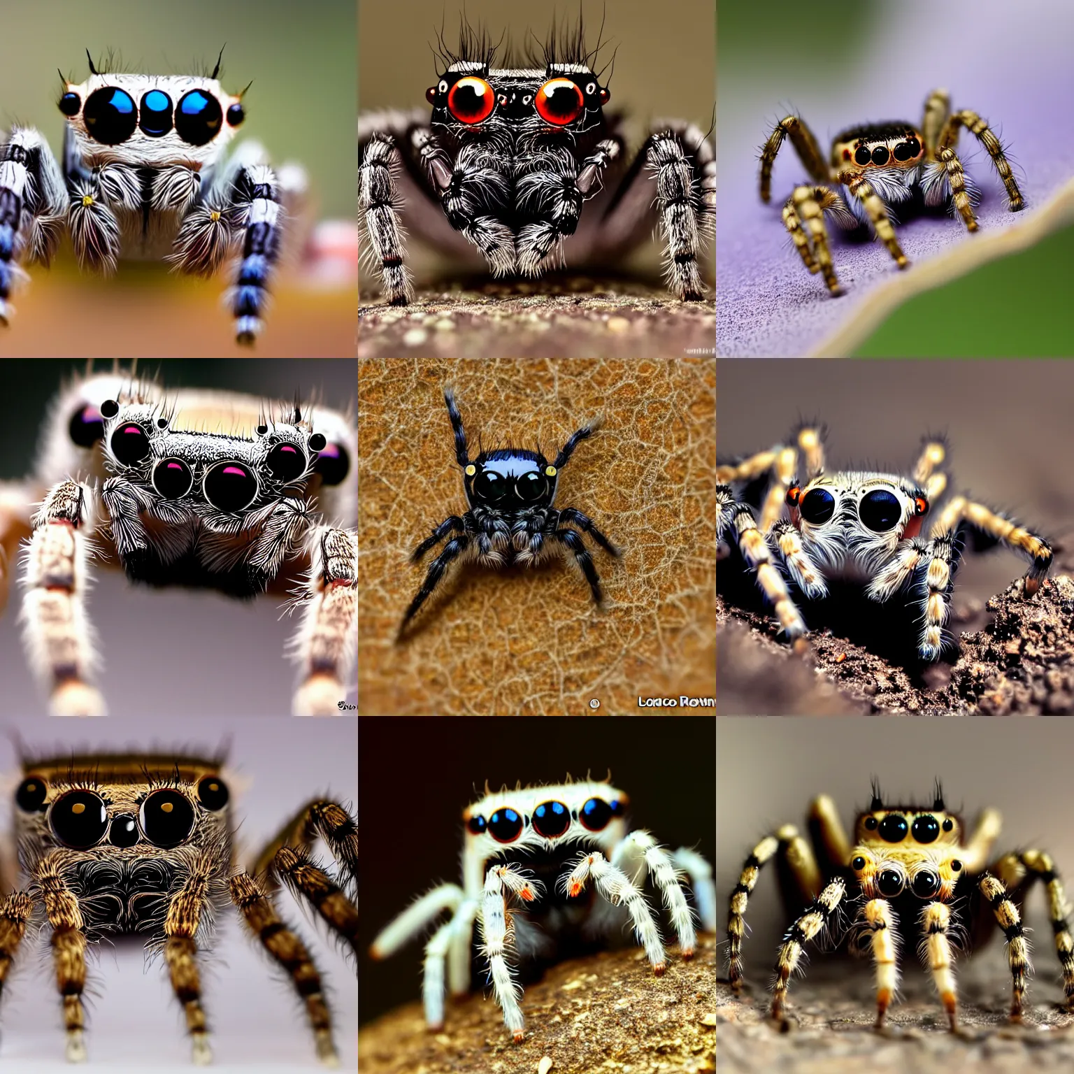 Prompt: a cute jumping spider, by pixar, macro lens