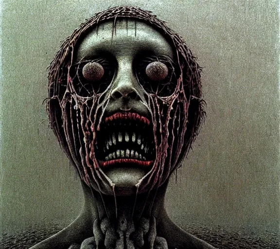 Image similar to face shredded like paper peeling scream, dark, surreal, highly detailed horror dystopian, by zdzisław beksinski, creepy, unsettling
