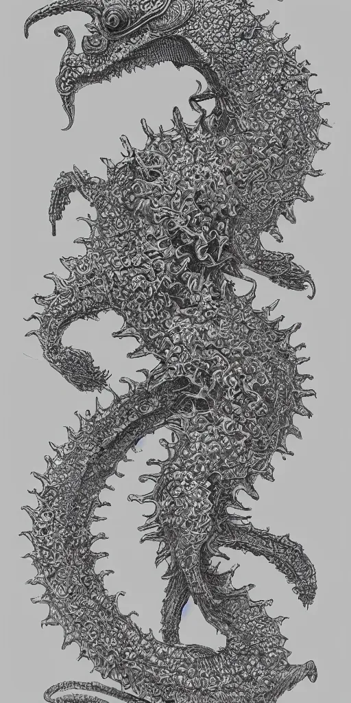 Prompt: a kaiju figurine in the style of ernst haeckel illustration