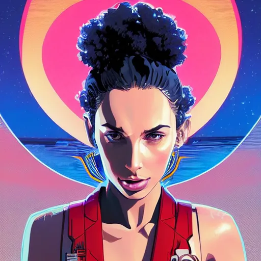 Prompt: a portrait of a stunning beautiful elite gal gadot gundam pilot, with an intricate, detailed, urban inspired hiphop afro futuristic helmet, vector behance hd jesper ejsing, rhads, makoto shinkai, lois van baarle, ilya kuvshinov, rossdraws, hd, 3 2 k, ilya kuvshinov, gustav klimt