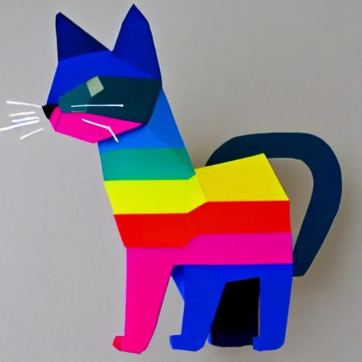 Prompt: rainbow papercraft cat