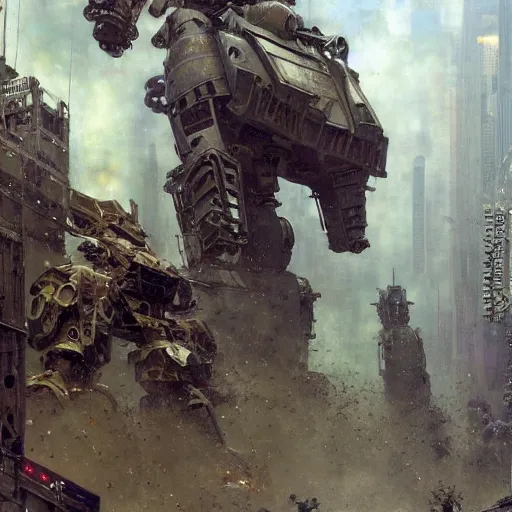 Image similar to six meters tall mech fighting in an urban environment, epic action scene, by gaston bussiere craig mullins jc leyendecker gustav klimt artgerm greg rutkowski john berkey, bergey, craig mullins, ruan jia, raymond swanland, jeremy mann, tom lovell, alex malveda, shadow ray casting, bump mapping