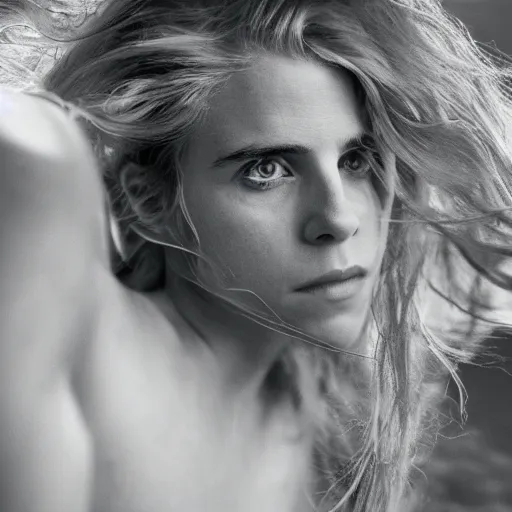 Image similar to beautiful extreme closeup portrait photo in style of frontiers in human near death molecular science magazine underwater brit marling edition, highly detailed, focus on face, soft lighting,