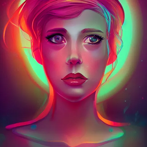 Prompt: portrait of a woman inspired by lois van baarle, illustration iridescent, iridescent background, hair styles, light make up, cinematic 8 k