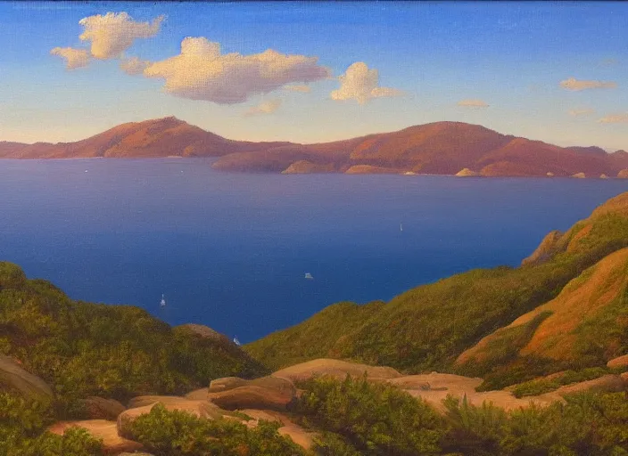 Prompt: catalina national park in the style of hudson river school of art, oil on canvas