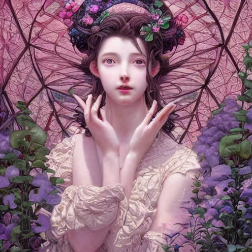 Prompt: aerith gainsborough, intricate, elegant, highly detailed, smooth, sharp focus, award - winning, masterpiece, in the bloom greenhouse, atmospheric lighting, perfect shadow, in the style of tom bagshaw, cedric peyravernay, peter mohrbacher, louis comfort tiffany, victo ngai, pinterest, 4 k hd illustrative wallpaper, chinese style