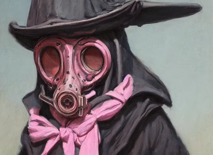 Prompt: a highly detailed beautiful portrait of a pink plague doctor, by gregory manchess, james gurney, james jean