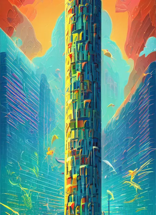 Prompt: Super tower, vibrant surrealism art by Petros Afshar